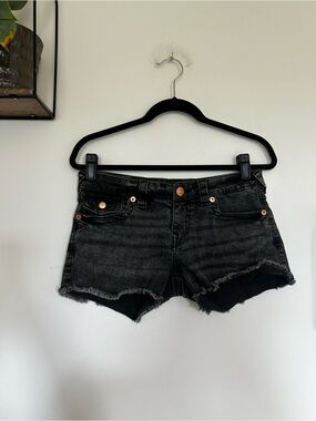 True Religion Black Denim Joey Low Rise Cut Off Shorts Size 28